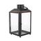 14" Black Metal Modern Candle Lantern with Gold Accents